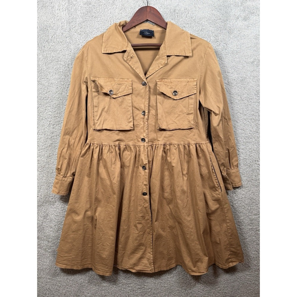 Baci Women's Cotton Tierd Ruffle Patch Pocket Overcoat Made In Italy Camel Sz M